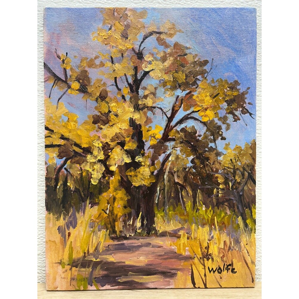 Vtg Fine Art Original Oil Paysage Autumn Painting Signed By Mary Hansen Wolfe